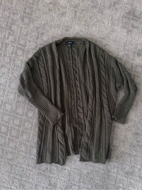 Women’s Forever 21 Olive Cable Knit Open-Front Sweater Cardigan Size S